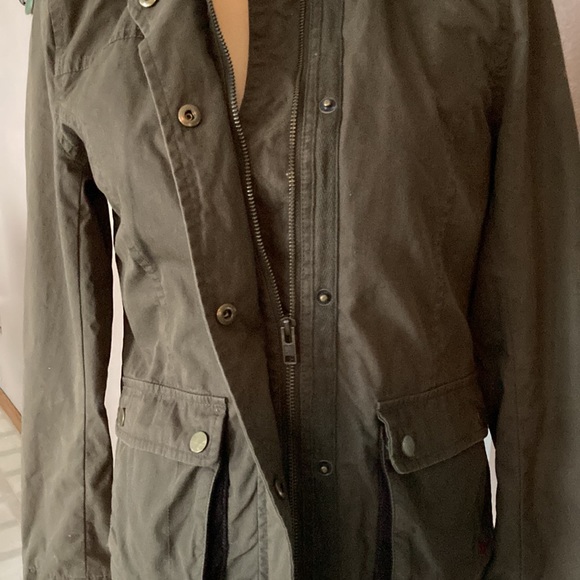 Jack Wills Sage Green Brown Collar Snaps And Zip Pockets Women Jacket  Coat Sz 2 - Picture 9 of 15
